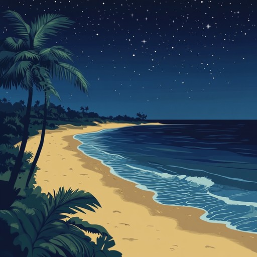 An instrumental reggae piece blending soothing basslines and gentle guitar riffs with ambient, dreamlike synth layers, transporting listeners to a tranquil tropical night under the stars.