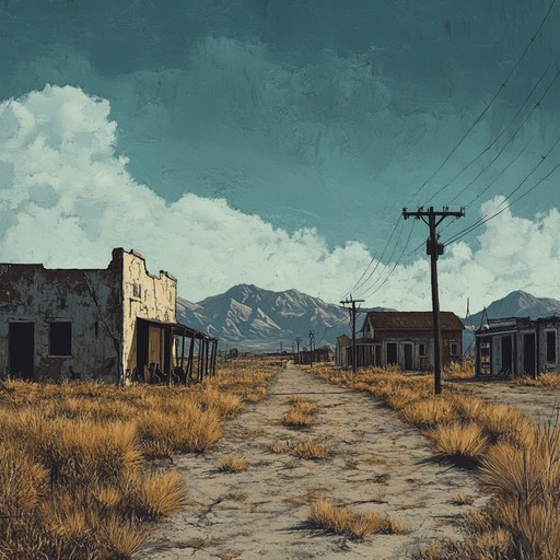 Dark and gritty americana piece with haunting slide guitar, creating a tense atmosphere of deserted ghost towns and eerie landscapes.