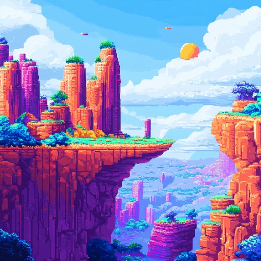 A journey through a pixelated dreamscape, evoking the simplistic yet profound emotions of early video games, crafted exclusively with chiptune sounds that transport listeners to their childhood days of arcade and early console games.