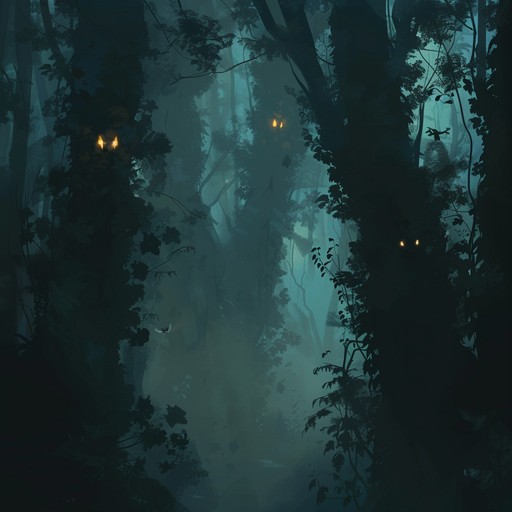 Experience the eerie allure of a forest at night, with unsettling echoes and rustling leaves under a cloak of darkness. The haunting ambiance creates a sense of quiet unease and mesmerizing beauty.