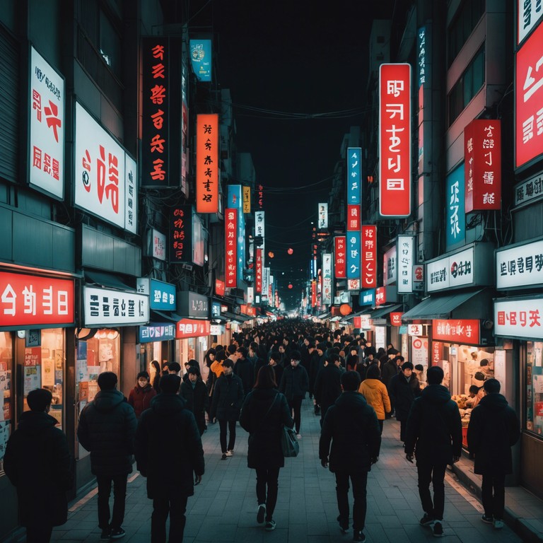 This track captures the essence of seoul's energetic nightlife through its pulsating beats and vivid synth sounds. Designed to evoke the feeling of dancing through the bustling streets of myeong dong at midnight, the music combines traditional korean instruments with modern electronic music, creating a soundscape that's both futuristic and deeply rooted in korean culture