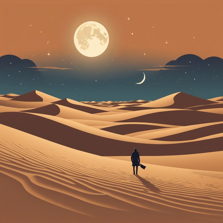 As night falls over the desert, the musical journey takes on a thrilling, almost chilling quality. The beats become the storyteller, narrating an energetic yet mysterious escapade through nocturnal landscapes. Bright brass contrasts sharply with deep drums, creating a soundtrack for an adventurous, yet slightly unsettling expedition.