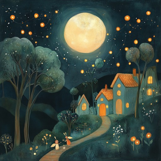 This enchanting instrumental lullaby features soft, playful melodies that create a lively yet soothing atmosphere. With its whimsical, dancing elements, it evokes a serene, moonlit fairyland perfect for lulling children to sleep.