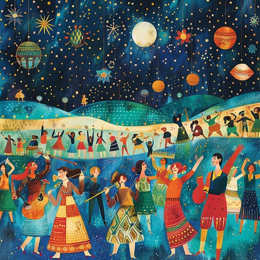 An energetic and joyful instrumental piece blending eclectic global influences, featuring vibrant rhythms and uplifting melodies. Celebrates unity and cultural diversity with a uniquely festive soundscape.