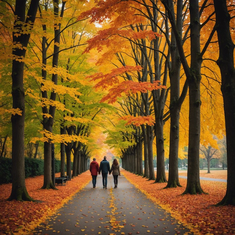 A gentle composition evoking the tender and serene moments of falling in love during the autumnal season, blending subtle harmonics with the mellow sound of an acoustic guitar to transport listeners to a world of romantic whimsy.