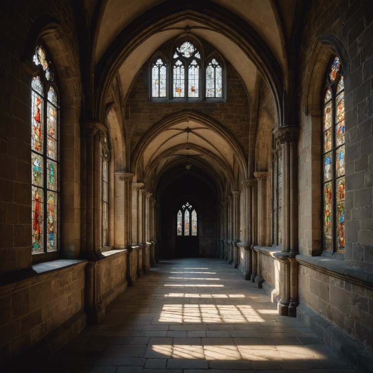 A sonic journey back in time that offers a blend of suspense and mystery as you hear the ancient walls murmur their secrets carried by the violin's resonant strings amidst the backdrop of gothic architecture.