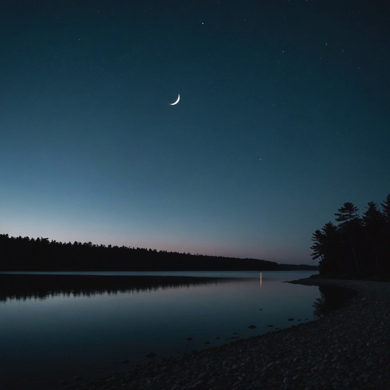 An instrumental track featuring haunting melodies that mimic the sound of whispers and gentle winds over a still, eerie lake at dusk. The composition relies heavily on the ethereal sounds of the theremin intertwined with minimal percussive elements to create a soundscape that is both unsettling and captivating. Reminiscent of a scene where nature quietly conspires in the dark, the music sets a profound, contemplative atmosphere that borders the realms of the seen and unseen.