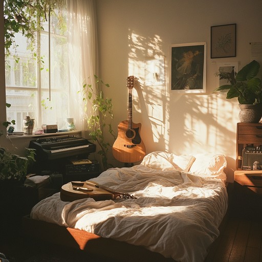 A vibrant and cheerful instrumental piece that infuses the gentle strumming of acoustic guitar with bright and bubbly synths. Perfect for capturing the essence of a fresh, sunlit morning in a cozy bedroom setting. The upbeat tempo and playful melodies make it an ideal soundtrack for kicking off your day with positive vibes.