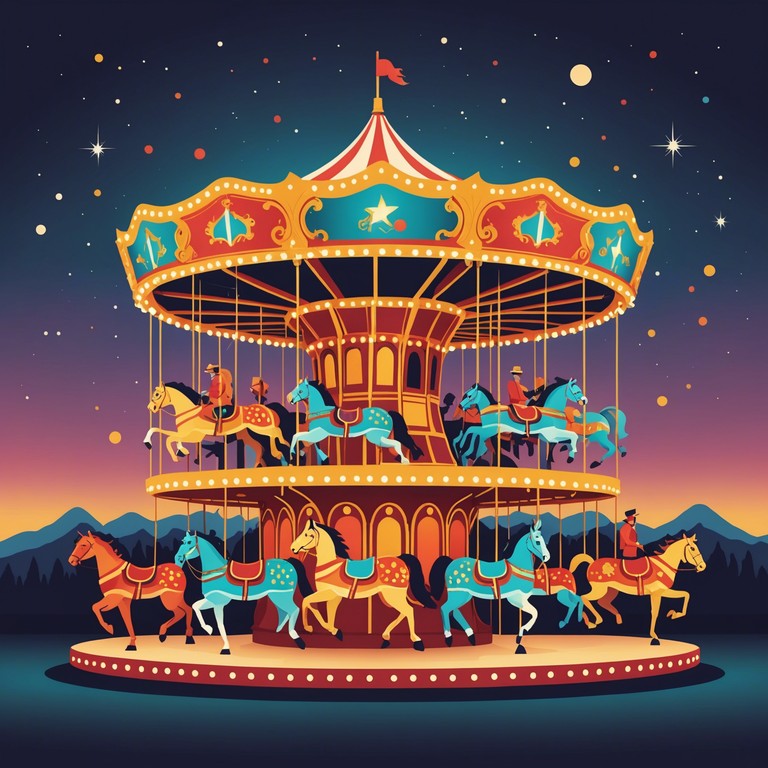 This track recreates the joyful essence of a retro style carnival, utilizing light hearted rhythms to evoke the sense of a whimsical carousel ride during a sunny afternoon.