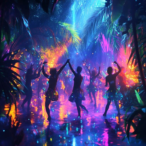 Experience the thrill of a tropical fiesta with lively beats and vibrant rhythms, blending the essence of the jungle with cutting edge electronic music for an unforgettable dance party.