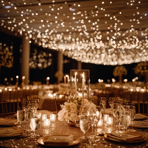 This track exudes the sparkling energy of a glitzy party under twinkling lights, weaving a tapestry of sounds that mimic the dazzle and glam of a festive night, integrating transitional sweeps that mimic the swirl of dresses and clinks of glasses, perfect for scenes of sophisticated gatherings or high-energy galas