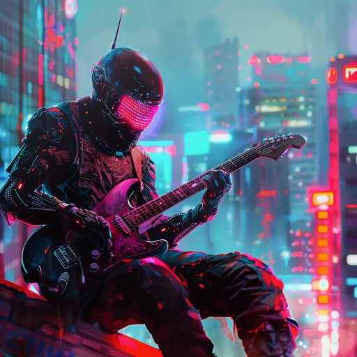 Dive into a futuristic soundscape where heavy metal riffs blend seamlessly with pulsating electronic beats. Powerful vocals echo through cybernetic atmospheres, creating a revolutionary and aggressive sonic experience.