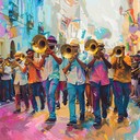 energetic brass and percussion driving lively street jazz