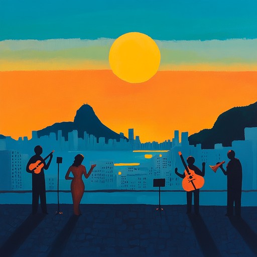 An uplifting instrumental capturing rio's sunrise with lively samba percussion and joyful melodies, blending traditional brazilian rhythms and modern sounds.