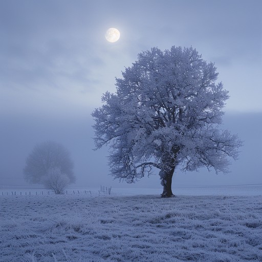 This song evokes the eerie stillness of a frost-covered landscape under a full moon. The music carries a chilling essence through its use of sparse, higher-pitched melodies and chilling undertones. It communicates the isolation found in the coldest nights when the world seems to freeze in time.