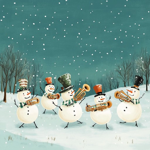 An upbeat instrumental featuring playful tuba tunes, capturing the fun and whimsy of snowmen dancing during holiday festivities.