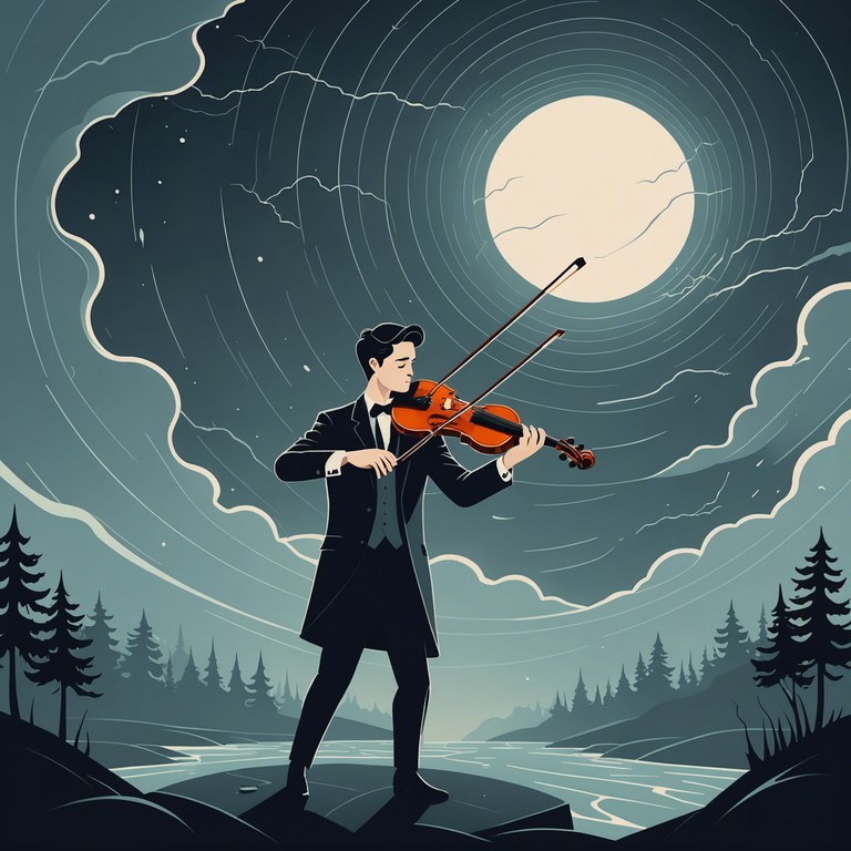 In a unique fusion of classical mastery and chaotic soundscapes, this piece embodies the turmoil of a storm meeting the calm of a classical orchestra. Violins carry the main theme, alternating swiftly between rapid chaotic bursts and slow, elegant strokes, mirroring a dance between chaos and tranquility.