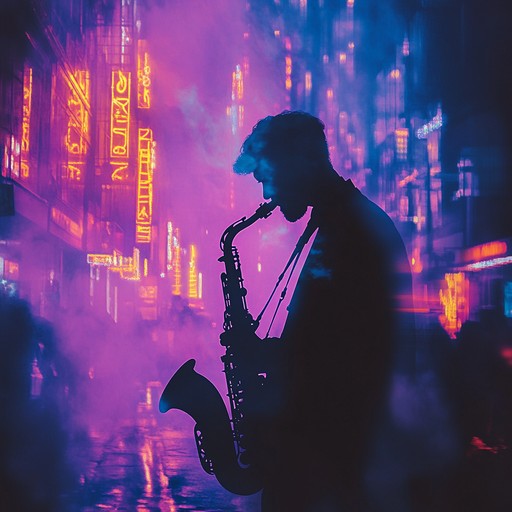 An alternative take where the sax, more than just a musical instrument, acts as a guide through the enigmatic shadowy city, telling stories of unknown passersby under the glow of fading neon lights.