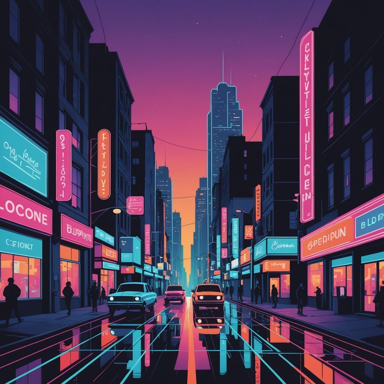 A pulsing synthpop track that encapsulates the spirited energy and the endless possibilities of a neon lit urban night. The music is a euphoric blend of old and new, reflecting the timeless allure of city lights and the contemporary pulse of the streets under the enigmatic glow of neon signs.