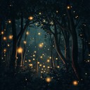 an enchanting melody illuminating dark woods with dancing lights