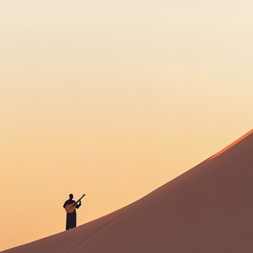 This melancholic piece captures the haunting beauty of desert landscapes, where the winds carry ancient tales across the vast, sun bleached sands. The gentle strumming of an oud melds seamlessly with distant, sorrowful flutes, painting a soundscape that is both mournful and otherworldly.