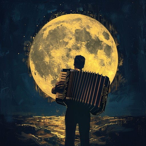 A tender and heartfelt cumbia piece, evoking the warmth and nostalgia of moonlit nights, featuring melancholic yet uplifting melodies and gentle rhythms that transport listeners to a serene landscape