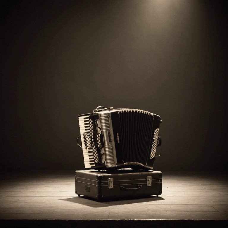 In this track, listeners are transported to a dimly lit parisian cabaret during the early 20th century, where a lone accordion plays a haunting, reflective melody echoing memories of joy intertwined with melancholy. This composition captures the essence of introspection, brought alive amid the backdrop of subtle stage whispers and the clinking of glasses.