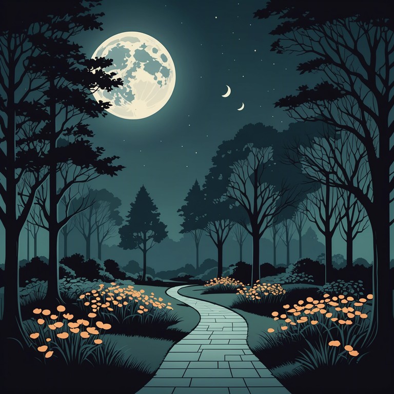 This composition features a deep, introspective waltz that evokes images of a quiet, serene night under a luminous moon. The music flows with delicate, haunting tones that weave through the darkness, creating a sense of mystery and introspection.