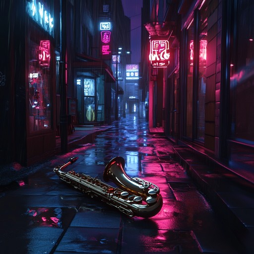 A captivating instrumental blending moody jazz saxophone with energetic house beats, evoking the feel of a city's heartbeat under the cloak of night and neon glow