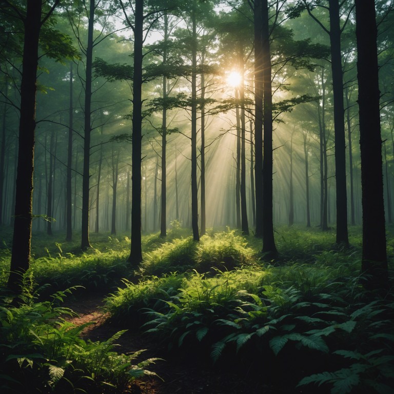 The composition acts as an auditory stroll under the canopy of tall trees where each note reverberates with the calmness of early morning woodland, elaborately woven by a single violin leading the orchestral ensemble.