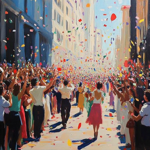 A jubilant muzak piece filled with bright, cheerful melodies that invoke the exhilaration of victory parades. The infectious rhythm and uplifting harmonies elicit a sense of celebration and accomplishment, making listeners feel as though they are part of a grand triumphant procession.