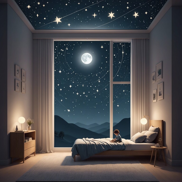 This track captures the essence of night time serenity, featuring a delicate melody that evokes the peacefulness of watching stars from a soft, cozy bed. Gentle tones suggest the careful tiptoe of dreams slipping into a child’s sleep, mingling warmth and comfort in each note.