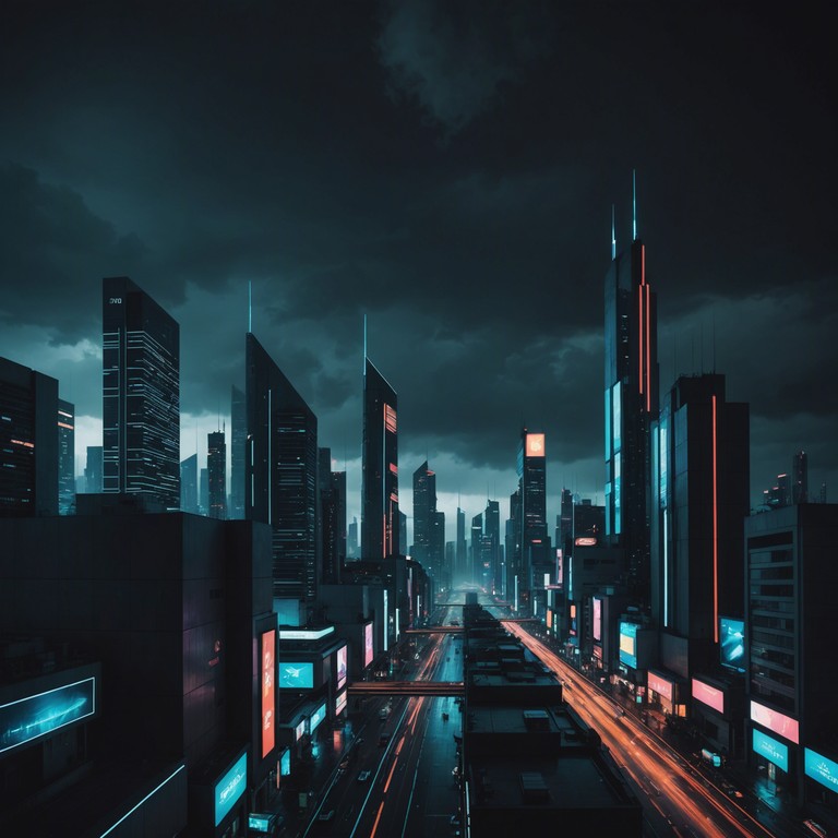 Let the alluring and mystifying tones of the synthesizer guide you on a nocturnal expedition through a sprawling cyberpunk city, where darkness brings a contrasting blend of fear and wonder. The track escalates, mirroring the fluctuating pulses of the city’s nocturnal life.