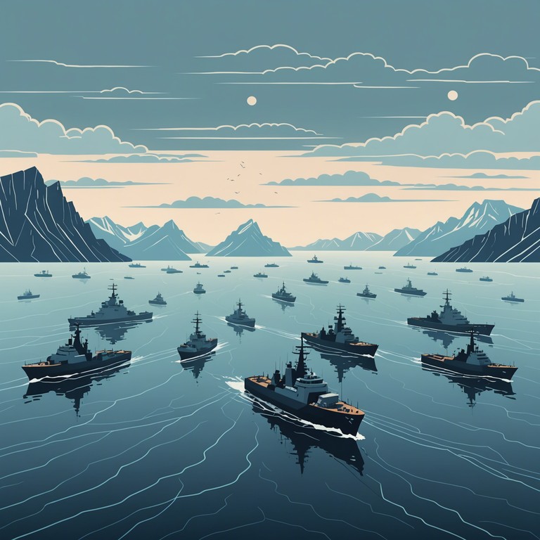 This composition captures the essence of russia's formidable naval history, featuring a powerful orchestral arrangement that conveys both the harsh conditions of the arctic sea and the indomitable spirit of its sailors. The soaring strings and strong brass sections evoke images of vast icy waters and unyielding naval ships, embodying the resilience and courage that define the russian navy.