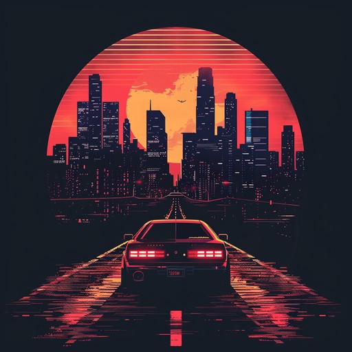 This track should encapsulate the essence of a late-night drive through a neon-lit city, with pulsating rhythms and a continuous sense of motion. The soundscape should be immersive, featuring layers of synthesizers and a steady, driving bassline that convey the dynamism and mystery of the urban night