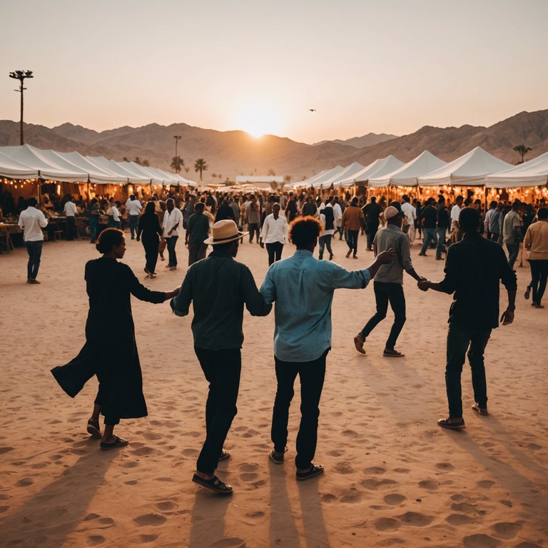 Ideal for setting a festive atmosphere, 'sand dance celebration' transports listeners to a lively bazaar or joyous local festival in the heart of the desert. The music's pulsing beats and melodic oud lines provide a soundtrack for celebration and communal joy.