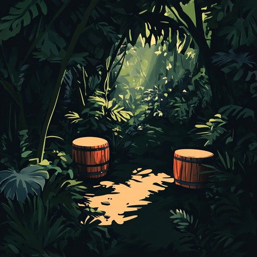 An instrumental piece featuring primal drums and eerie flutes, creating tension and unease as if journeying through a mysterious jungle at night.