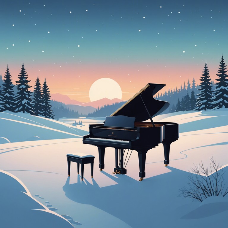 An instrumental track featuring delicate, soft piano melodies that echo the tranquil peace of a snowy winter landscape, evoking warmth amidst the cold and creating an elegant backdrop for holiday gatherings.