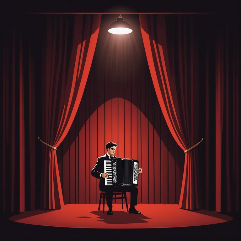 This track features a vibrant cabaret style fused with elements of shadowy melancholy and unexpected bursts of optimism. The accordion leads, setting a rich layer of deep, resonant tones that ebb and flow in a dynamic dance with the lively beats, creating a soundtrack that feels both historic and oddly hopeful. The sound is an embodiment of the theatre's drama, where joyful peaks rise from somber depths.