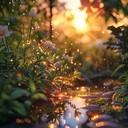 sparkling tranquility enveloping a serene summer evening garden