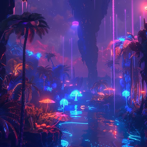 Experience an ethereal and disorienting musical voyage through an alien jungle, where unusual organic sounds blend with trippy synths and distant echoes, creating an immersive and uncanny atmosphere.