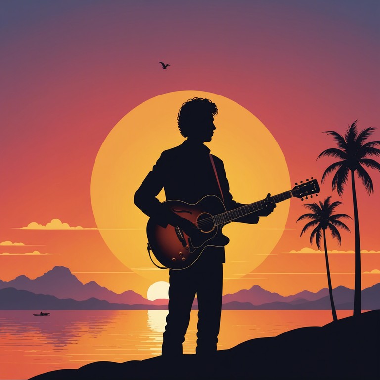 The melody carries you away to a peaceful evening where the sky paints itself in shades of orange and pink over the beautiful brazilian landscape. The music serves as a delicate backdrop, perfectly complementing nature's own evening serenade as the calm waters reflect the stunning, vivid hues of the sunset.