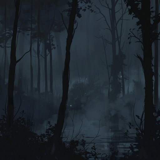 Dive into an unsettling metal track filled with eerie guitar riffs and chilling soundscapes, simulating the feeling of being watched in an ancient, haunted forest. The powerful, distorted guitar leads the arrangement, creating a dark, immersive atmosphere complemented by subtle ambient noises like whispers and footsteps.