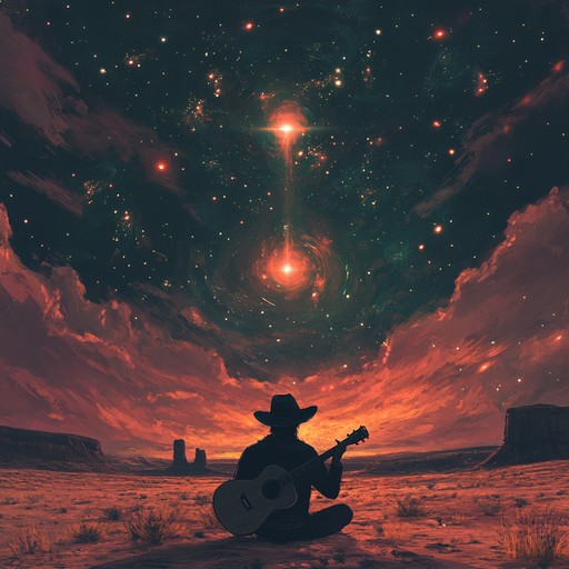 Dive into a sound journey combining cosmic elements and americana, with slide guitar and ambient synths creating an otherworldly, hauntingly beautiful sonic experience across ethereal deserts