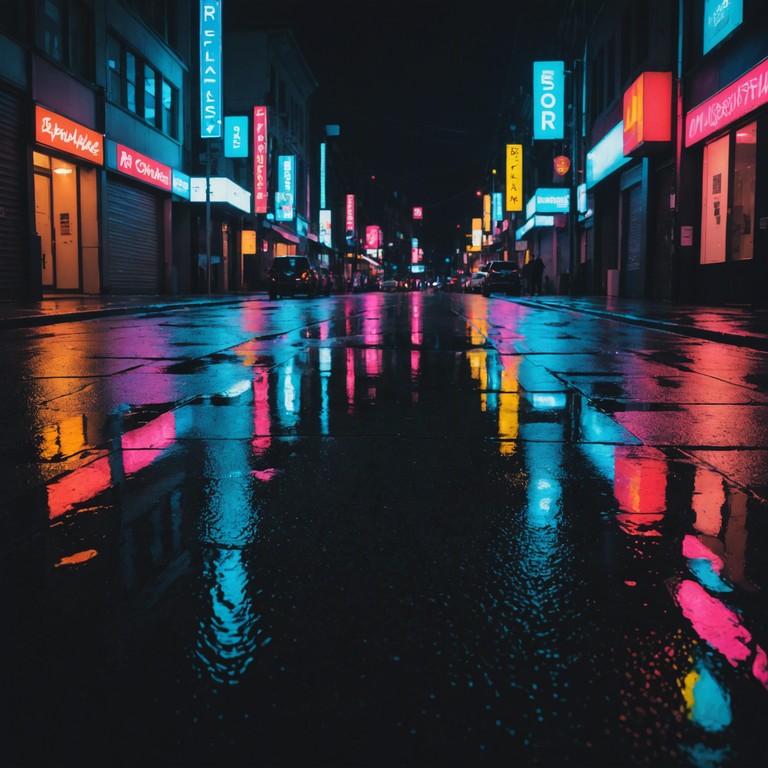 Imagine a soundscape where flickering neon signs and unrelenting rain combine with the rhythmic pulsations of city life at night. This track creates an urban atmosphere filled with echoing street sounds and layers of electronic tones, reflecting the gritty essence of a city under rainfall.