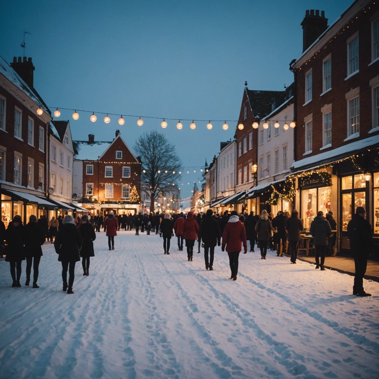 A heartwarming composition that encapsulates the joy and warmth of winter holiday celebrations in a small town, invoking feelings of togetherness, festivity, and the sparkling beauty of decorated streets and homes. The piece aims to evoke the intimate and cozy atmosphere of holiday gatherings, filled with laughter and cheerful chatter, as soft snow falls on the twinkling lights of the town. This instrumental will use rich, warm tones to create a festive mood perfect for the holiday season