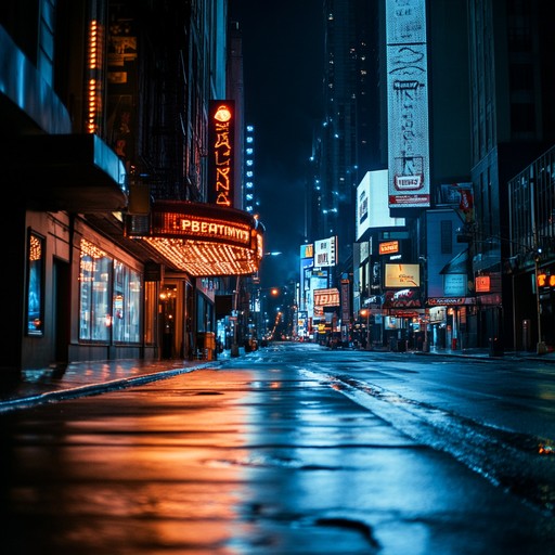 An instrumental piece capturing the calm and soothing essence of a quiet evening on broadway, where soft melodies echo through the empty streets, embracing the listener in warmth and tranquility.