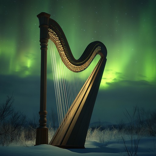 As the harp's graceful notes orbit around the tranquil abyss of space, the listener is enveloped in a soothing and contemplative celestial realm. Each pluck resonates like a whisper among the stars, crafting a serene soundscape of night time wonder.