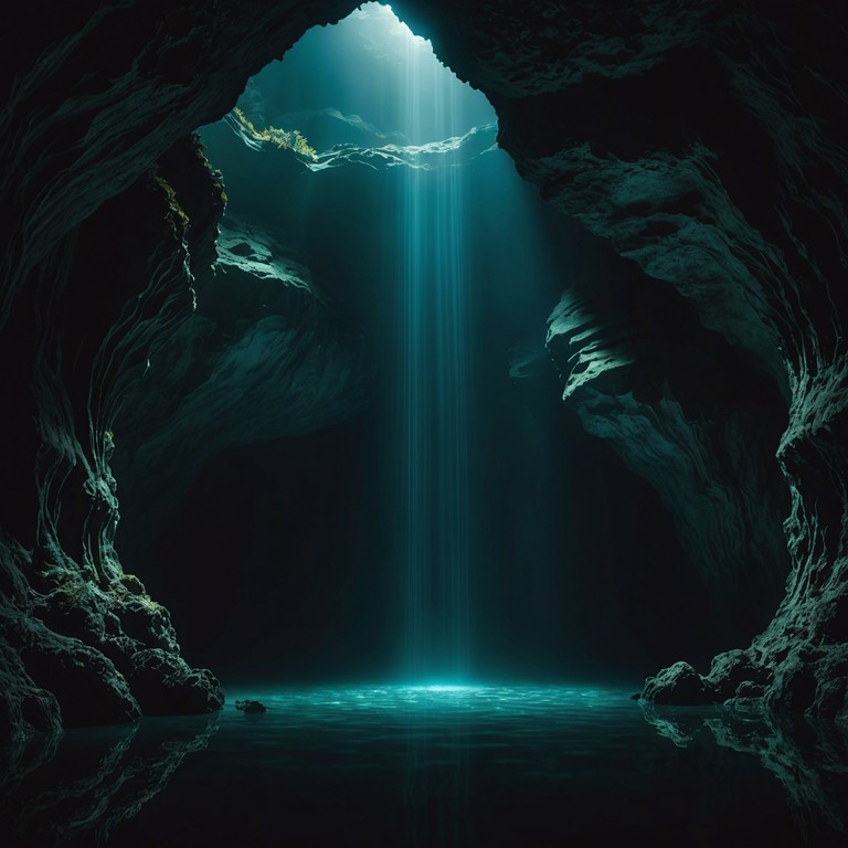 The track emulates the sensation of being deep underwater, in a massive, echoey cave where each sound reverberates with a hint of dread, creating an immersive auditory experience. The sounds echo like whispers, reflecting off unseen cavernous walls, suggesting an environment that's simultaneously expansive and claustrophobic. The music is an underwater journey of discovery and hidden fears.