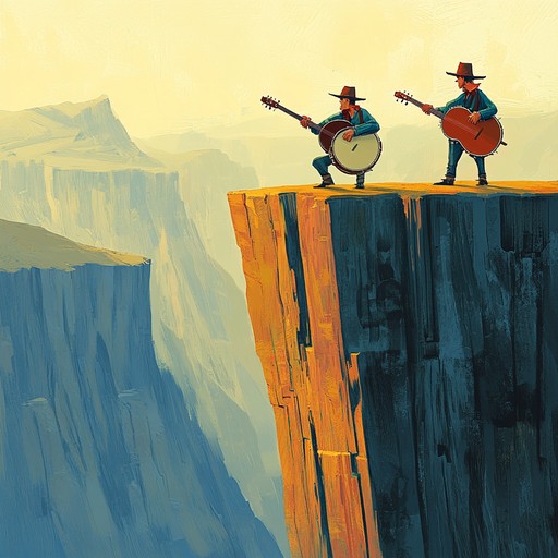 Vivid banjo leads a thrilling journey through treacherous mountainous terrain, embodying the spirit of an epic showdown. Virtuosic fingerpicking, rapid tempo shifts, and haunting fiddles paint the vivid image of bravery and heroism on steep cliffs.
